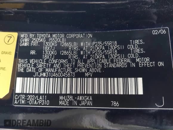 ✅ 2006 Lexus RX 400h • VIN: JTJHW31U460045873 • Лот: 43698550. Опубликован ранее на IAAI с пробегом 143 804 миль. Бесплатный доступ к архиву аукционных продаж из США и подробный отчёт об истории автомобиля на DreamBid. Изображение 9.