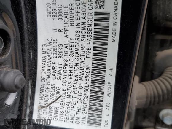 ✅ 2020 Honda Civic LX • VIN: 2HGFC2F66LH584690 • Лот: 85754335. Опубликован ранее на Copart с пробегом Не указан. Бесплатный доступ к архиву аукционных продаж из США и подробный отчёт об истории автомобиля на DreamBid. Изображение 13.