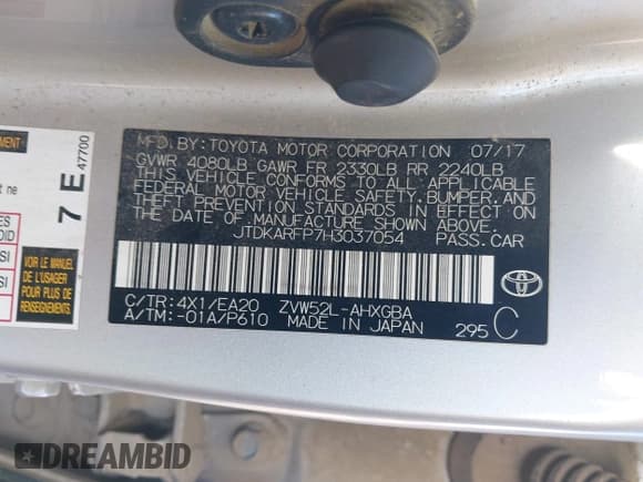 ✅ 2017 Toyota Prius Plus • VIN: JTDKARFP7H3037054 • Lot: 42147223. Listed on IAAI with 94,834 mi. Free auction sales archive from the USA and detailed vehicle history report at DreamBid. Image 9.