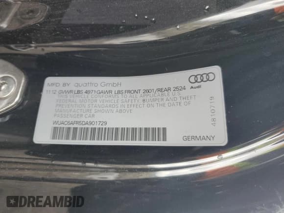 ✅ 2013 Audi RS 5 • VIN: WUAC6AFR5DA901729 • Lot: 49243225. Listed on Copart with Not provided. Free auction sales archive from the USA and detailed vehicle history report at DreamBid. Image 13.