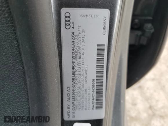 ✅ 2017 Audi S7 Prestige • VIN: WAU2FAFC1HN055566 • Lot: 43409845. Listed on Copart with 45,484 mi. Free auction sales archive from the USA and detailed vehicle history report at DreamBid. Image 13.