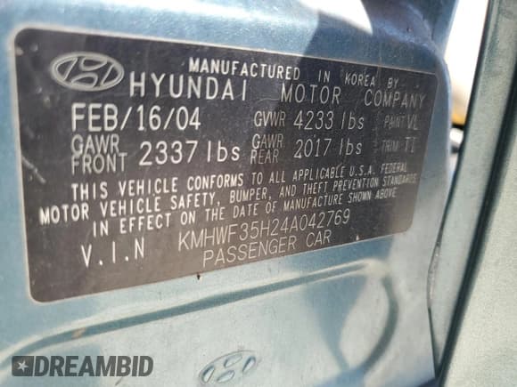 ✅ 2004 Hyundai Sonata GLS • VIN: KMHWF35H24A042769 • Lot: 62557365. Listed on Copart with 149,746 mi. Free auction sales archive from the USA and detailed vehicle history report at DreamBid. Image 12.