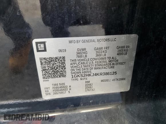 ✅ 2019 GMC Yukon XL Denali • VIN: 1GKS2HKJ4KR386125 • Lot: 81448625. Listed on Copart with 189,765 mi. Free auction sales archive from the USA and detailed vehicle history report at DreamBid. Image 13.