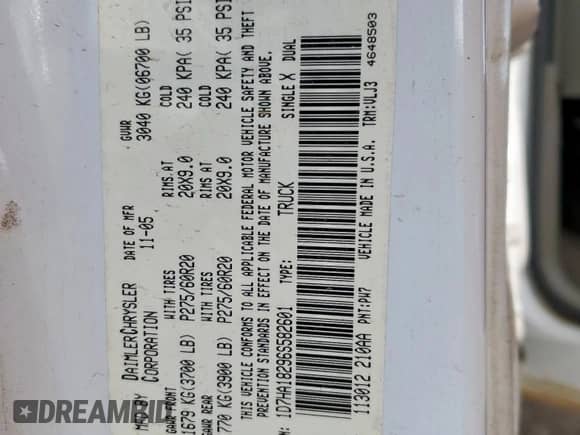2006 Dodge 1500 Laramie with VIN 1D7HA18296S582601, listed as a Copart auction lot 86329235 with 276,344 mi miles and Clean title. Bid and sale history available at DreamBid. Image 13.