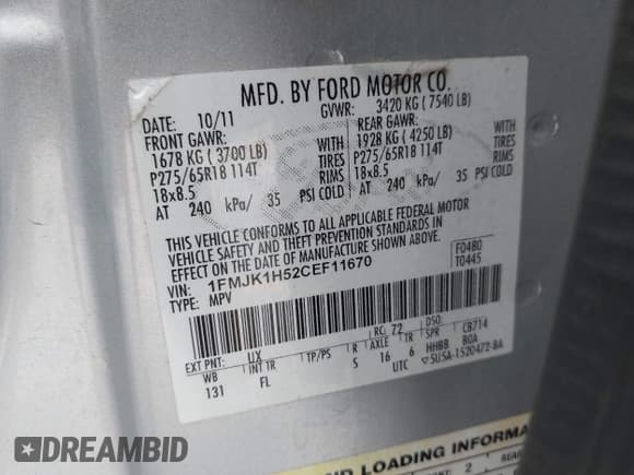 ✅ 2012 Ford Expedition Max King Ranch • VIN: 1FMJK1H52CEF11670 • Lot: 42577214. Listed on IAAI with 173,884 mi. Free auction sales archive from the USA and detailed vehicle history report at DreamBid. Image 9.