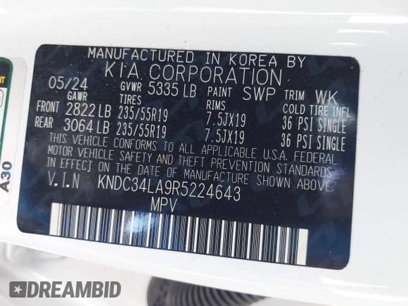 ✅ 2024 Kia EV6 Wind • VIN: KNDC34LA9R5224643 • Lot: 41646847. Listed on IAAI with Not provided. Free auction sales archive from the USA and detailed vehicle history report at DreamBid. Image 9.