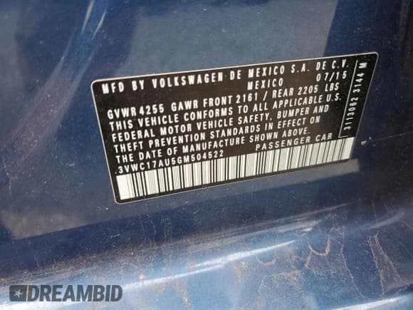 ✅ 2016 Volkswagen Golf TSI S • VIN: 3VWC17AU5GM504522 • Lot: 71974135. Listed on Copart with 116,251 mi. Free auction sales archive from the USA and detailed vehicle history report at DreamBid. Image 12.