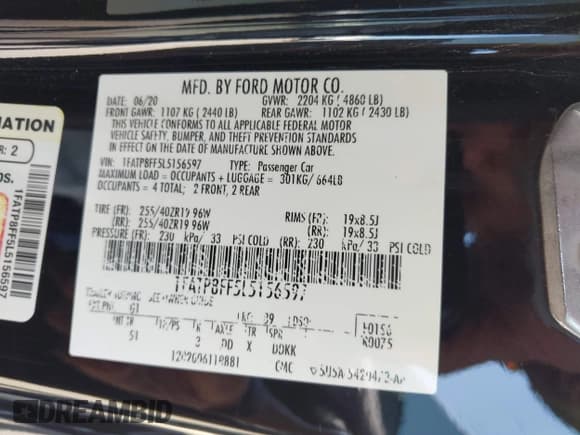 ✅ 2020 Ford Mustang GT Premium • VIN: 1FATP8FF5L5156597 • Lot: 42872594. Listed on IAAI with 42,500 mi. Free auction sales archive from the USA and detailed vehicle history report at DreamBid. Image 9.