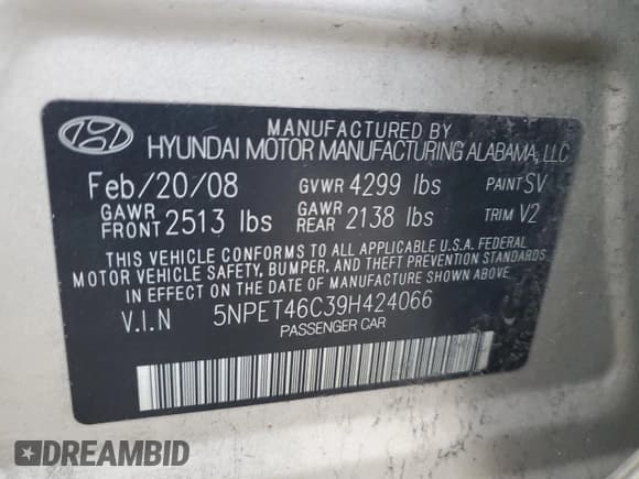 ✅ 2009 Hyundai Sonata GLS • VIN: 5NPET46C39H424066 • Лот: 86770734. Опубликован ранее на Copart с пробегом 133 590 миль. Бесплатный доступ к архиву аукционных продаж из США и подробный отчёт об истории автомобиля на DreamBid. Изображение 13.