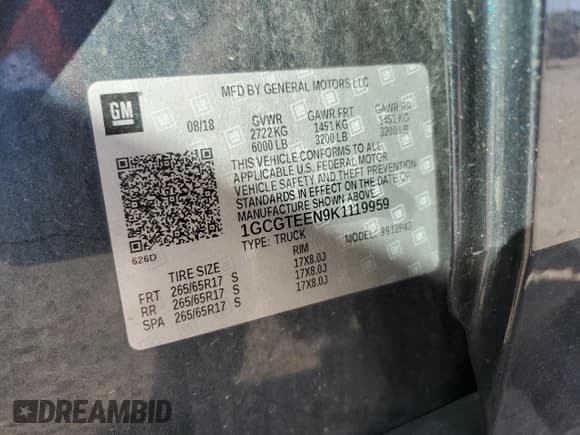 ✅ 2019 Chevrolet Colorado 4WD ZR2 • VIN: 1GCGTEEN9K1119959 • Lot: 70345094. Listed on Copart with Not provided. Free auction sales archive from the USA and detailed vehicle history report at DreamBid. Image 15.