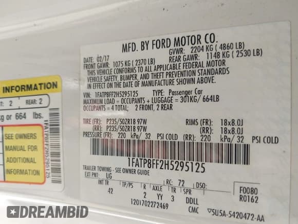 ✅ 2017 Ford Mustang GT Premium • VIN: 1FATP8FF2H5295125 • Lot: 42656996. Wystawiony na IAAI z przebiegiem 130 568 mil. Bezpłatny archiwum sprzedaży aukcyjnych z USA i szczegółowy raport historii pojazdu na DreamBid. Zdjęcie 9.