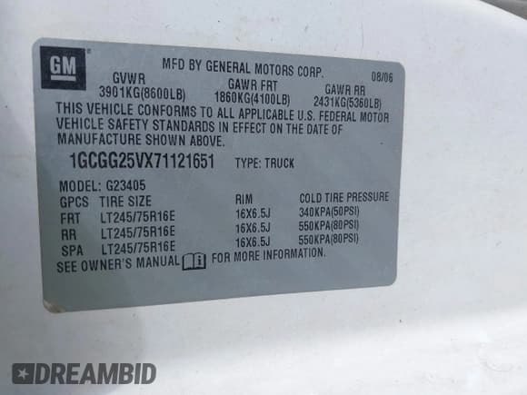 ✅ 2007 Chevrolet Express Cargo • VIN: 1GCGG25VX71121651 • Лот: 43422699. Опубликован ранее на IAAI с пробегом 494 540 миль. Бесплатный доступ к архиву аукционных продаж из США и подробный отчёт об истории автомобиля на DreamBid. Изображение 9.