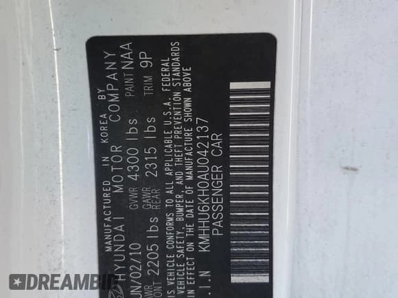 ✅ 2010 Hyundai Genesis Coupe Grand Touring • VIN: KMHHU6KH0AU042137 • Lot: 84340015. Listed on Copart with 58,816 mi. Free auction sales archive from the USA and detailed vehicle history report at DreamBid. Image 12.