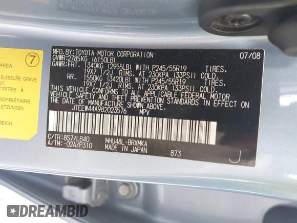 ✅ 2008 Toyota Highlander Limited • VIN: JTEEW44A982023576 • Лот: 43827784. Опубликован ранее на IAAI с пробегом 232 923 миль. Бесплатный доступ к архиву аукционных продаж из США и подробный отчёт об истории автомобиля на DreamBid. Изображение 9.