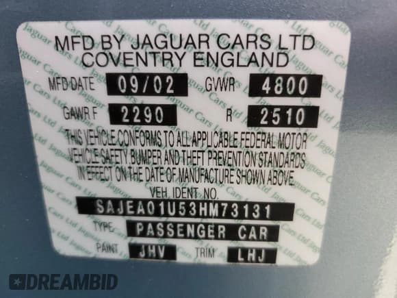 ✅ 2003 Jaguar S-Type • VIN: SAJEA01U53HM73131 • Lot: 73430914. Listed on Copart with 72,730 mi. Free auction sales archive from the USA and detailed vehicle history report at DreamBid. Image 14.