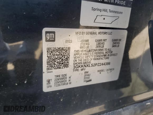 ✅ 2023 GMC Acadia Denali • VIN: 1GKKNXLS2PZ244386 • Lot: 70305945. Listed on Copart with Not provided. Free auction sales archive from the USA and detailed vehicle history report at DreamBid. Image 13.