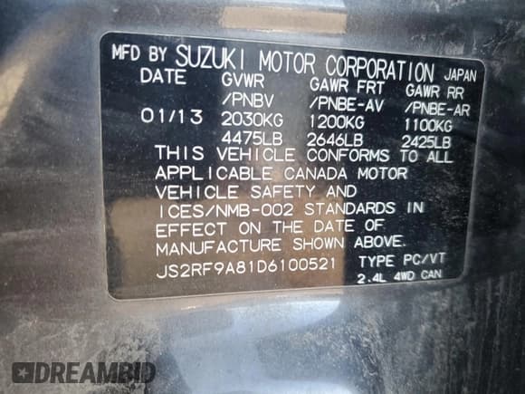 ✅ 2013 Suzuki Kizashi SLS Sport • VIN: JS2RF9A81D6100521 • Lot: 81032575. Wystawiony na Copart z przebiegiem 224 612 mil. Bezpłatny archiwum sprzedaży aukcyjnych z USA i szczegółowy raport historii pojazdu na DreamBid. Zdjęcie 12.