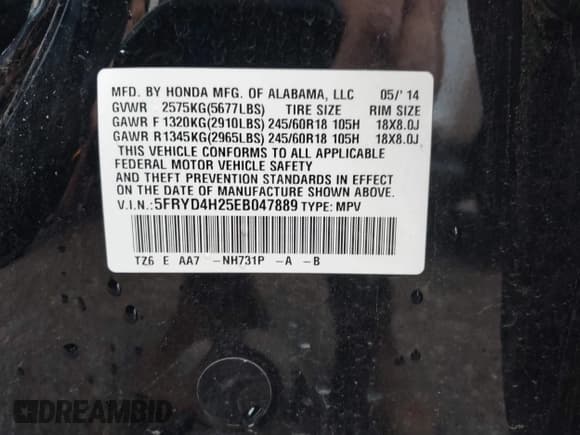 ✅ 2014 Acura MDX • VIN: 5FRYD4H25EB047889 • Lot: 42203775. Listed on IAAI with 162,709 mi. Free auction sales archive from the USA and detailed vehicle history report at DreamBid. Image 9.