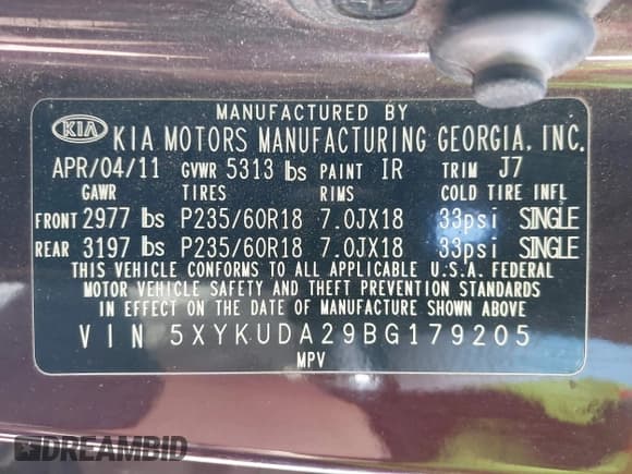 ✅ 2011 Kia Sorento EX • VIN: 5XYKUDA29BG179205 • Лот: 42585461. Опубликован ранее на IAAI с пробегом Не указан. Бесплатный доступ к архиву аукционных продаж из США и подробный отчёт об истории автомобиля на DreamBid. Изображение 9.