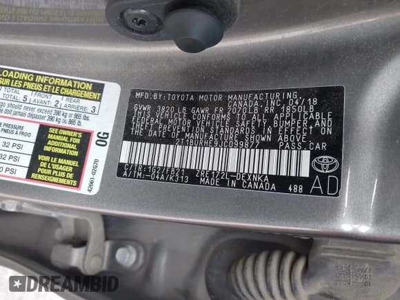 ✅ 2018 Toyota Corolla LE • VIN: 2T1BURHE9JC099877 • Lot: 43666812. Listed on IAAI with 179,795 mi. Free auction sales archive from the USA and detailed vehicle history report at DreamBid. Image 9.