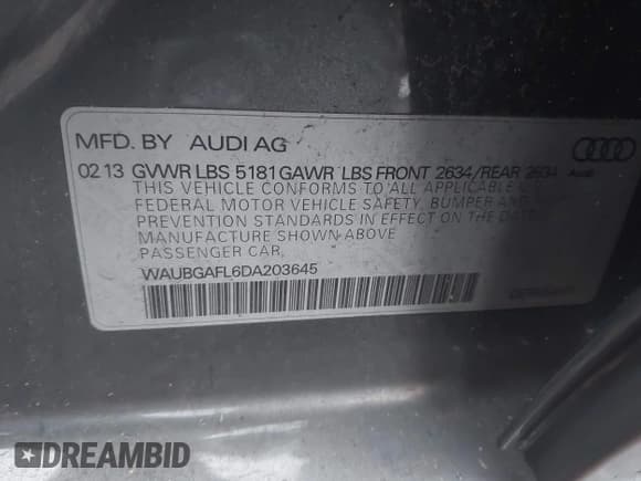 ✅ 2013 Audi S4 Premium Plus • VIN: WAUBGAFL6DA203645 • Lot: 43715331. Listed on IAAI with 117,150 mi. Free auction sales archive from the USA and detailed vehicle history report at DreamBid. Image 9.