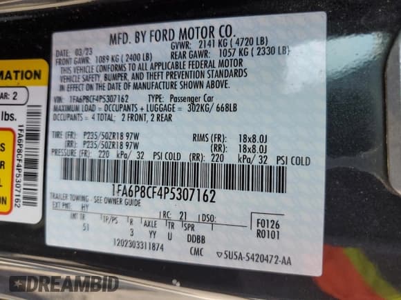 ✅ 2023 Ford Mustang GT • VIN: 1FA6P8CF4P5307162 • Lot: 64688555. Listed on Copart with 12,248 mi. Free auction sales archive from the USA and detailed vehicle history report at DreamBid. Image 12.