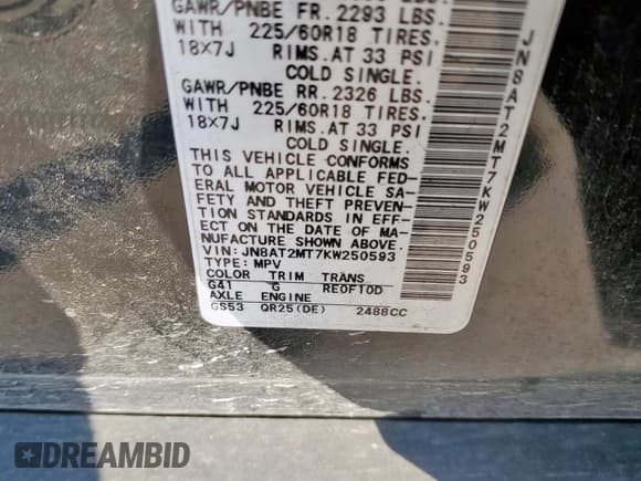 ✅ 2019 Nissan Rogue SV • VIN: JN8AT2MT7KW250593 • Лот: 85156175. Опубликован ранее на Copart с пробегом 90 507 миль. Бесплатный доступ к архиву аукционных продаж из США и подробный отчёт об истории автомобиля на DreamBid. Изображение 12.