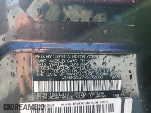 ✅ 2009 Lexus IS 250 • VIN: JTHBK262795092603 • Lot: 86796255. Listed on Copart with 205,122 mi. Free auction sales archive from the USA and detailed vehicle history report at DreamBid. Image 13.