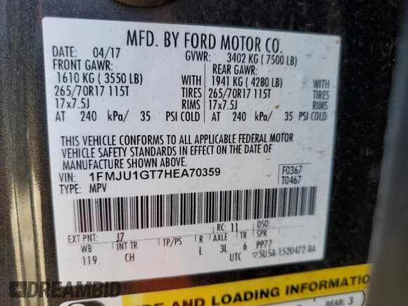 ✅ 2017 Ford Expedition XL • VIN: 1FMJU1GT7HEA70359 • Лот: 89679435. Опубликован ранее на Copart с пробегом 68 593 миль. Бесплатный доступ к архиву аукционных продаж из США и подробный отчёт об истории автомобиля на DreamBid. Изображение 13.