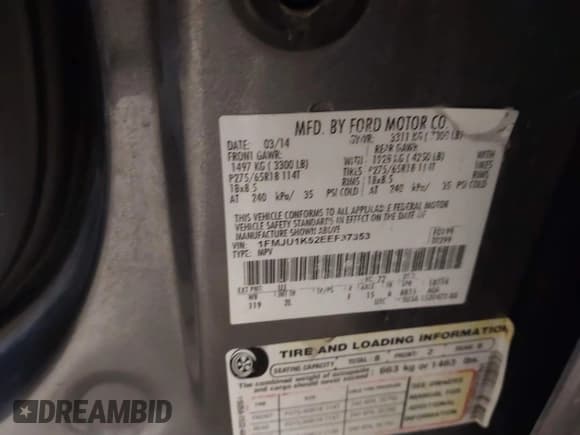 ✅ 2014 Ford Expedition Limited • VIN: 1FMJU1K52EEF37353 • Лот: 41731188. Опубликован ранее на IAAI с пробегом 186 734 миль. Бесплатный доступ к архиву аукционных продаж из США и подробный отчёт об истории автомобиля на DreamBid. Изображение 9.