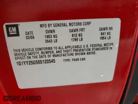 2006 Chevrolet Corvette with VIN 1G1YY25U565120545, listed as a Copart auction lot 73217604 with 41,769 mi miles and Salvage title. Bid and sale history available at DreamBid. Image 12.