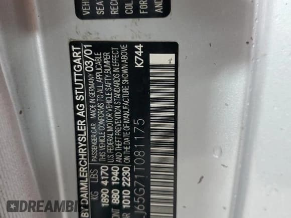 ✅ 2001 Mercedes-Benz CLK 320/430 • VIN: WDBLJ65G71T081175 • Lot: 79274144. Listed on Copart with Not provided. Free auction sales archive from the USA and detailed vehicle history report at DreamBid. Image 14.