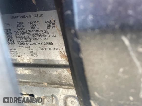 ✅ 2021 Chevrolet Traverse LT Cloth • VIN: 1GNERGKW9MJ103950 • Лот: 91621995. Опубликован ранее на Copart с пробегом 124 981 миль. Бесплатный доступ к архиву аукционных продаж из США и подробный отчёт об истории автомобиля на DreamBid. Изображение 13.