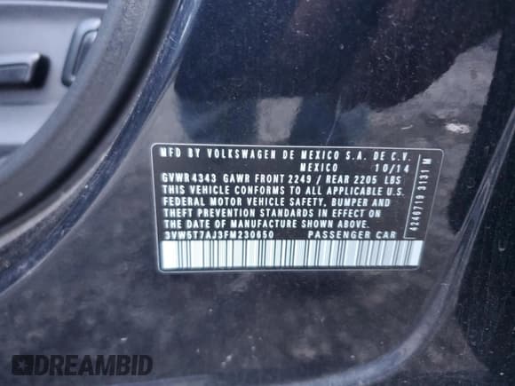 ✅ 2015 Volkswagen Jetta GLI SEL • VIN: 3VW5T7AJ3FM230650 • Lot: 60147505. Wystawiony na Copart z przebiegiem 136 786 mil. Bezpłatny archiwum sprzedaży aukcyjnych z USA i szczegółowy raport historii pojazdu na DreamBid. Zdjęcie 12.