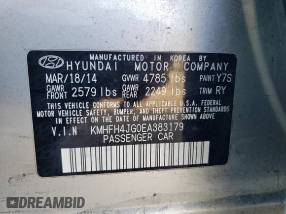 2014 Hyundai Azera Limited with VIN KMHFH4JG0EA383179, listed as a Copart auction lot 79059194 with 174,348 mi miles and Clean title. Bid and sale history available at DreamBid. Image 12.