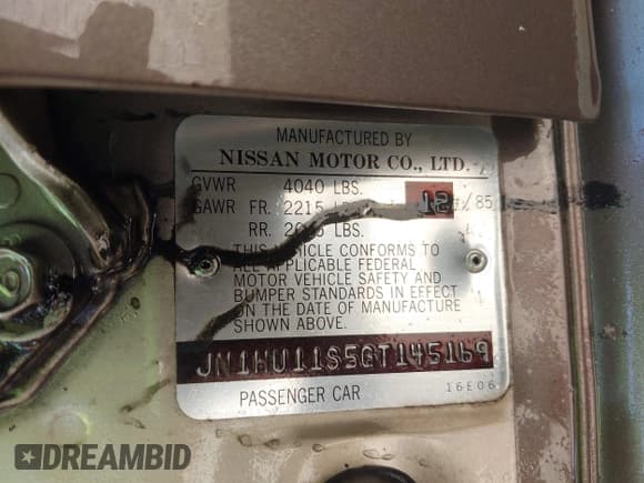 ✅ 1986 Nissan Maxima • VIN: JN1HU11S5GT145169 • Лот: 42472765. Опубликован ранее на IAAI с пробегом 173 183 миль. Бесплатный доступ к архиву аукционных продаж из США и подробный отчёт об истории автомобиля на DreamBid. Изображение 9.