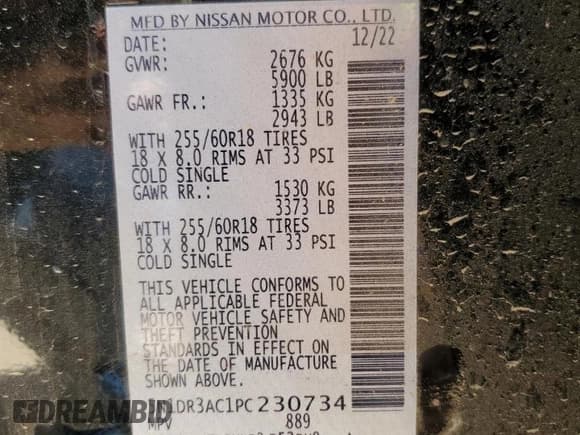 ✅ 2023 Nissan Pathfinder S • VIN: 5N1DR3AC1PC230734 • Lot: 56006835. Wystawiony na Copart z przebiegiem 37 238 mil. Bezpłatny archiwum sprzedaży aukcyjnych z USA i szczegółowy raport historii pojazdu na DreamBid. Zdjęcie 13.