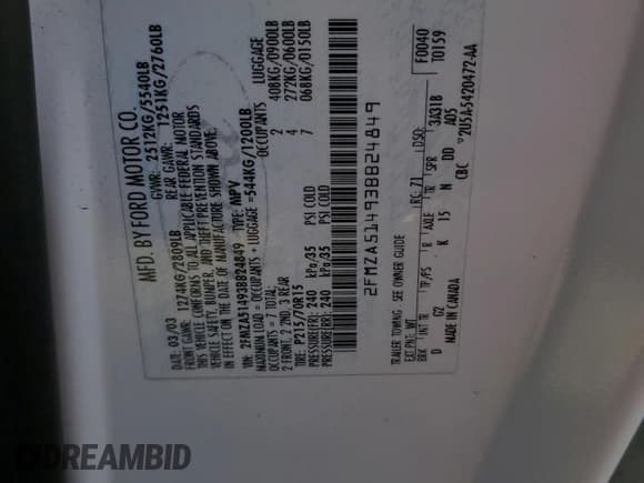 ✅ 2003 Ford Windstar LX • VIN: 2FMZA51493BB24849 • Lot: 76728704. Listed on Copart with 156,820 mi. Free auction sales archive from the USA and detailed vehicle history report at DreamBid. Image 14.