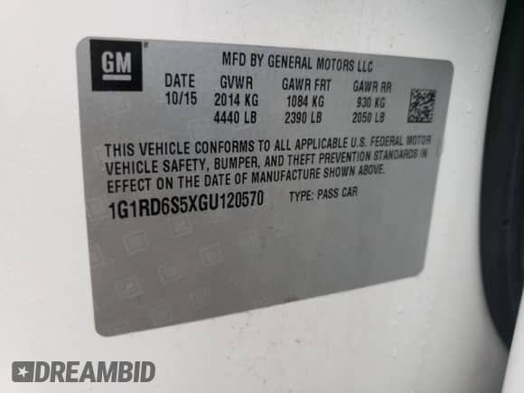 2016 Chevrolet Volt Premier с VIN 1G1RD6S5XGU120570, выставлен на аукционе Copart как лот 69481532 с пробегом Не указан миль и . История ставок и продаж доступна на DreamBid. Изображение 12.