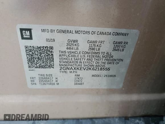 ✅ 2019 Chevrolet Equinox LT • VIN: 2GNAXKEV2K6218555 • Лот: 68473965. Опубликован ранее на Copart с пробегом 86 960 миль. Бесплатный доступ к архиву аукционных продаж из США и подробный отчёт об истории автомобиля на DreamBid. Изображение 13.