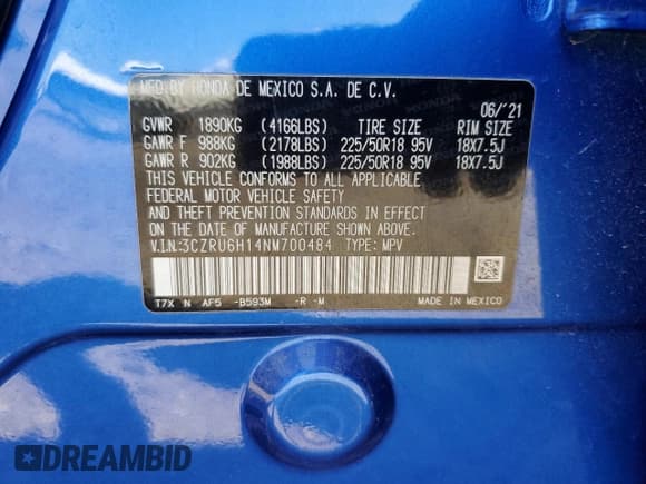 ✅ 2022 Honda HR-V Sport • VIN: 3CZRU6H14NM700484 • Lot: 71987845. Wystawiony na Copart z przebiegiem 49 172 mil. Bezpłatny archiwum sprzedaży aukcyjnych z USA i szczegółowy raport historii pojazdu na DreamBid. Zdjęcie 12.