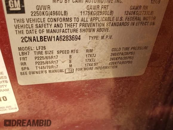 ✅ 2010 Chevrolet Equinox LS • VIN: 2CNALBEW1A6283694 • Лот: 64875794. Опубликован ранее на Copart с пробегом 124 995 миль. Бесплатный доступ к архиву аукционных продаж из США и подробный отчёт об истории автомобиля на DreamBid. Изображение 13.