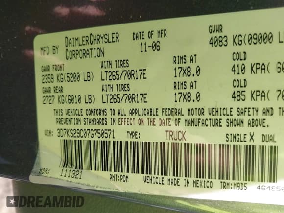 ✅ 2007 Dodge 2500 SLT • VIN: 3D7KS29C07G750571 • Lot: 43476668. Wystawiony na IAAI z przebiegiem 234 858 mil. Bezpłatny archiwum sprzedaży aukcyjnych z USA i szczegółowy raport historii pojazdu na DreamBid. Zdjęcie 9.