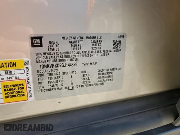 ✅ 2016 Chevrolet Traverse LT • VIN: 1GNKVHKD2GJ144329 • Lot: 89906585. Wystawiony na Copart z przebiegiem 119 394 mil. Bezpłatny archiwum sprzedaży aukcyjnych z USA i szczegółowy raport historii pojazdu na DreamBid. Zdjęcie 14.