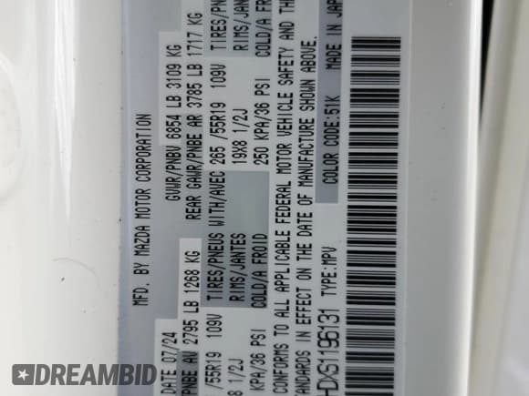 ✅ 2025 Mazda CX-90 Select • VIN: JM3KKAHDXS1196131 • Lot: 91252225. Wystawiony na Copart z przebiegiem Nie podano. Bezpłatny archiwum sprzedaży aukcyjnych z USA i szczegółowy raport historii pojazdu na DreamBid. Zdjęcie 13.