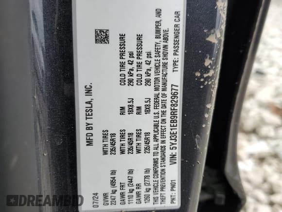 ✅ 2024 Tesla Model 3 Long Range • VIN: 5YJ3E1EB9RF829677 • Lot: 82324355. Wystawiony na Copart z przebiegiem 9 477 mil. Bezpłatny archiwum sprzedaży aukcyjnych z USA i szczegółowy raport historii pojazdu na DreamBid. Zdjęcie 12.