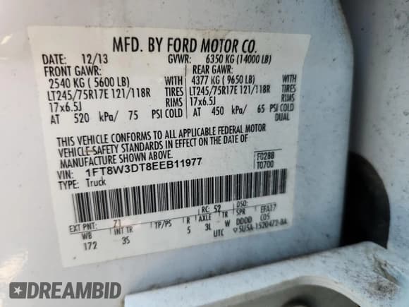 ✅ 2014 Ford F-350 XLT • VIN: 1FT8W3DT8EEB11977 • Lot: 80061375. Listed on Copart with 290,633 mi. Free auction sales archive from the USA and detailed vehicle history report at DreamBid. Image 13.