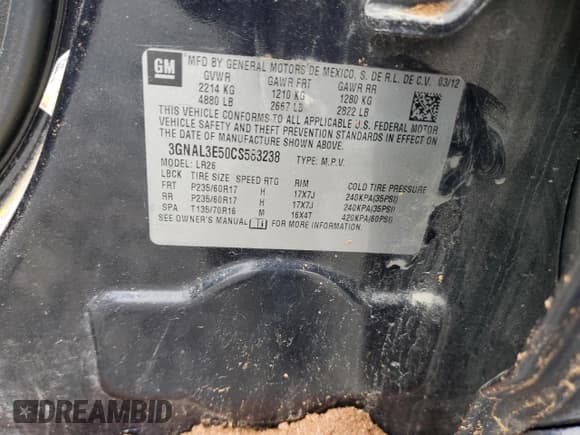 ✅ 2012 Chevrolet Captiva Sport LT • VIN: 3GNAL3E50CS583238 • Lot: 85023514. Wystawiony na Copart z przebiegiem 175 831 mil. Bezpłatny archiwum sprzedaży aukcyjnych z USA i szczegółowy raport historii pojazdu na DreamBid. Zdjęcie 15.