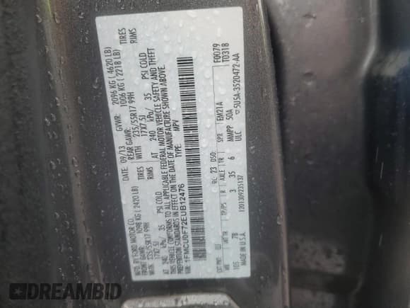 ✅ 2014 Ford Escape S • VIN: 1FMCU0F72EUB12476 • Lot: 90506315. Listed on Copart with 118,330 mi. Free auction sales archive from the USA and detailed vehicle history report at DreamBid. Image 12.