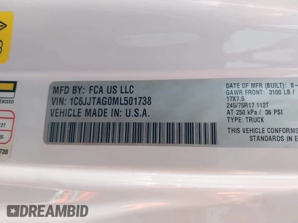 ✅ 2021 Jeep Gladiator Sport S • VIN: 1C6JJTAG0ML501738 • Lot: 43613648. Wystawiony na IAAI z przebiegiem 49 685 mil. Bezpłatny archiwum sprzedaży aukcyjnych z USA i szczegółowy raport historii pojazdu na DreamBid. Zdjęcie 9.